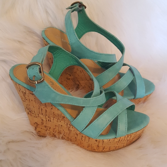 teal wedge heels